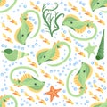 Batomorphi sea life, fish, animals bright seamless pattern. sea travel, snorkeling with animals, tropical fish