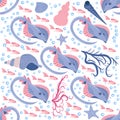 Batomorphi sea life, fish, animals bright seamless pattern. sea travel, snorkeling with animals, tropical fish