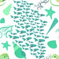 Batomorphi sea life, fish, animals bright seamless pattern. sea travel, snorkeling with animals, tropical fish Royalty Free Stock Photo