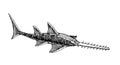 Stingray, sawfish, sea predator, engraving, sketch, for logo or emblem