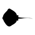 Stingray sea ocean . Isolated black silhouette. Side up. Marine animal. Vector illustration clipart. Scat manta