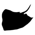 Stingray sea ocean . Isolated black silhouette. Side up. Marine animal. Vector illustration clipart. Scat manta