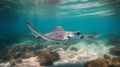 Stingray swimming on ocean floor
