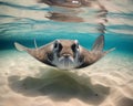 Stingray swimming in the ocean. Underwater photo of stingray.
