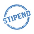 STIPEND text written on blue grungy round stamp