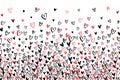 Stipple pattern for design. Gradually changing density backdrop with red, black and pink hand drawn hearts. Romantic texture