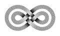 Stippled Limitless sign made of two crossed lines. Infinity strip symbol. Vector illustration Royalty Free Stock Photo