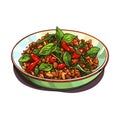 Stir Fried Basil with Minced Pork grapic vector