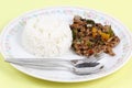 Stir fried beef with black hot pepper and steam rice Royalty Free Stock Photo