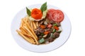 Stir fried beef with black pepper and french frieds Royalty Free Stock Photo