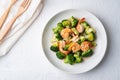 Stir Fried Broccoli with Shrimp in white plate.Top view Royalty Free Stock Photo