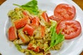 Stir fried cabbage with imitation crab and egg on dish Royalty Free Stock Photo