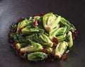 Stir-fried Cabbage sprout with dried chilli Royalty Free Stock Photo