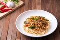 Stir fried capellini pasta with Short Necked Clam .Thai style food Royalty Free Stock Photo