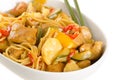 Stir-fried chinese noodles with chicken, cauliflower, pepper and Royalty Free Stock Photo