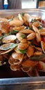 Stir Fried Clams with Green Basil Vegetables are herbs Royalty Free Stock Photo