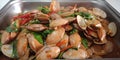 Stir Fried Clams with Green Basil Vegetables are herbs Royalty Free Stock Photo