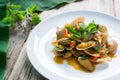 Stir fried clams with thai sweet basil, thai food Royalty Free Stock Photo