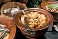 Stir fried clams with Thai sweet roasted chili paste and basil i Royalty Free Stock Photo