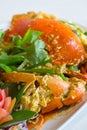 Stir-fried crab with curry powder and fried egg Royalty Free Stock Photo