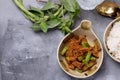 Stir Fried Crispy Pork Curry with Long Beans on Thai Food Copy space Royalty Free Stock Photo