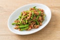 Stir-fried french bean or green bean with minced pork Royalty Free Stock Photo