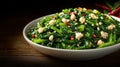 Stir-fried greens on wooden table Royalty Free Stock Photo