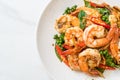 stir fried holy basil with shrimps and herb Royalty Free Stock Photo