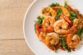 stir fried holy basil with shrimps and herb Royalty Free Stock Photo