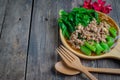 Stir fried Hong Kong kale with pork chops Royalty Free Stock Photo