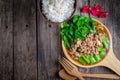 Stir fried Hong Kong kale with pork chops Royalty Free Stock Photo