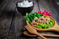 Stir fried Hong Kong kale with pork chops Royalty Free Stock Photo