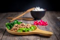 Stir fried Hong Kong kale with pork chops Royalty Free Stock Photo