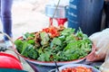 Stir-fried kale vegetable with crispy pork