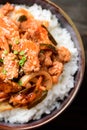 Stir fried kimchi with pork on cooked rice Royalty Free Stock Photo