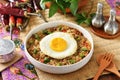 Stir fried minced pork with holy basil on rice