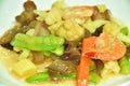 Stir fried mixed vegetable and black ear mushroom with shrimp in soybean sauce on plate Royalty Free Stock Photo