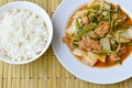 Stir fried mixed vegetable and pork in sukiyaki sauce with plain rice Royalty Free Stock Photo