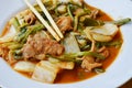 Stir fried mixed vegetable and pork in sukiyaki sauce on plate Royalty Free Stock Photo