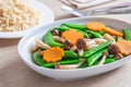 Stir fried mixed vegetables and brown rice, Vegetarian food Royalty Free Stock Photo