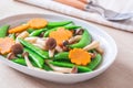 Stir fried mixed vegetables on plate, Vegetarian food Royalty Free Stock Photo