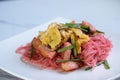 Stir Fried Noodle with coconut milk pink thailand street food style