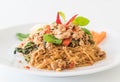 stir-fried noodle, pork and basil Royalty Free Stock Photo