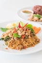 stir-fried noodle, pork and basil Royalty Free Stock Photo