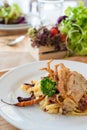 Stir Fried pasta with Dried Chill & Deep fried soft shell crab