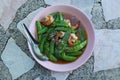 Stir fried peas with fresh shrimp Thai food Asian food Delicious In a plate ready to eat