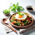 Stir-fried pork with basil and fried egg