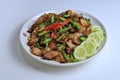 Stir Fried Pork Curry with Long Beans Served with cucumber as a side dish and steamed rice, ready to eat Royalty Free Stock Photo