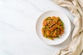 Stir fried pork and red curry paste with sting bean Royalty Free Stock Photo