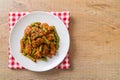 Stir fried pork and red curry paste with sting bean Royalty Free Stock Photo